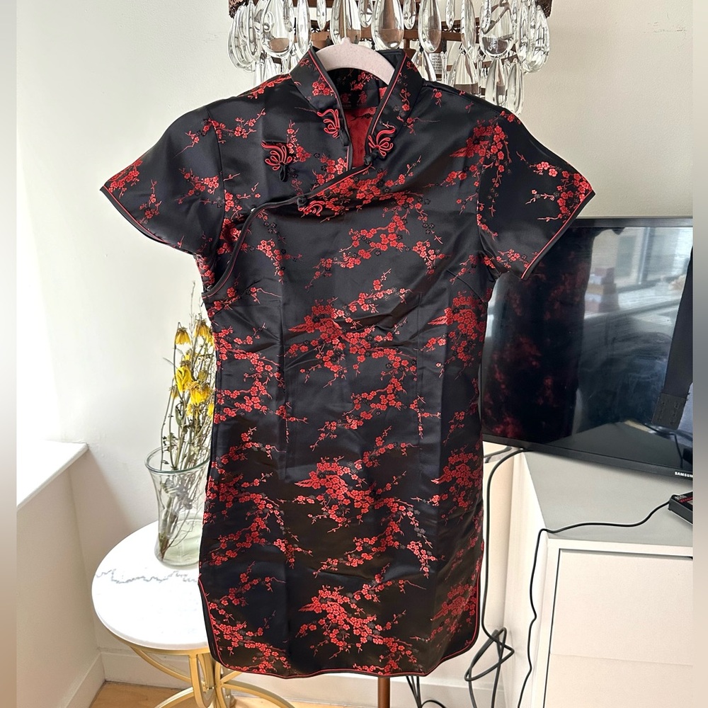 Asian Red and Black Cheongsam Dress